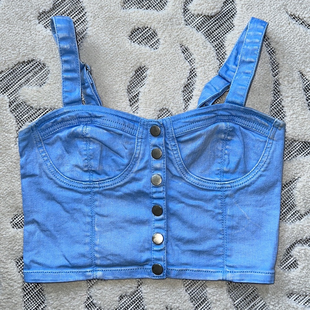 Light blue denim crop top